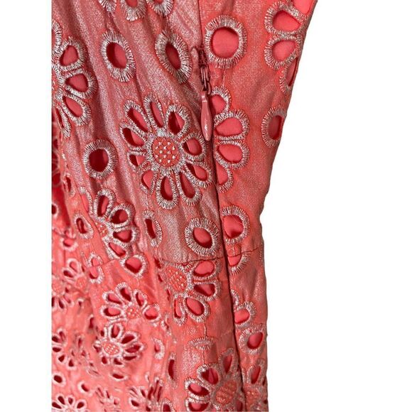 Anthropologie Maeve Coralshine Metallic Eyelet‎ Floral A-Line Sleeveless Dress - Picture 8 of 9